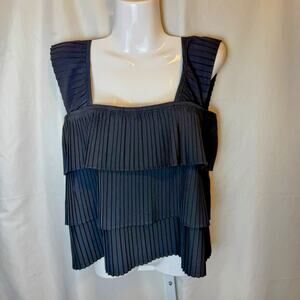 J.Crew Black Pleated Tiered Tank Top Square Neck Cotton Blend Size M Office